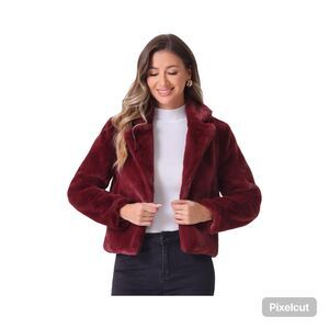Allegra K Size Large Womens Cropped Faux Fur Jacket Cardigan Shrug Fluffy Coat